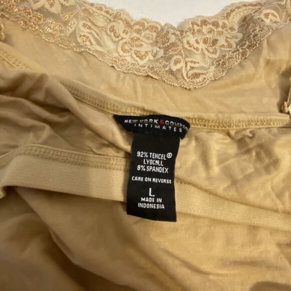 VTG Y2K NY & Co TankTop L Gold LaceTrim Fairy Grunge Babydoll Coquette Stretch - Picture 6 of 6